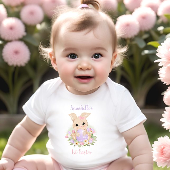 First Easter Personalized Name Girl Pink Purple Baby Bodysuit (First Easter Personalized Name Girl Pink Purple Baby Bodysuit)
