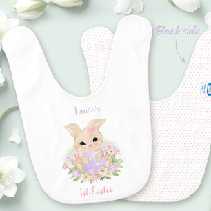 First Easter Personalized Name Girl Purple Pink Baby Bib