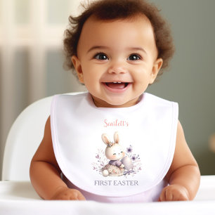 First Easter Purple Personalized Name Girl Baby Bib
