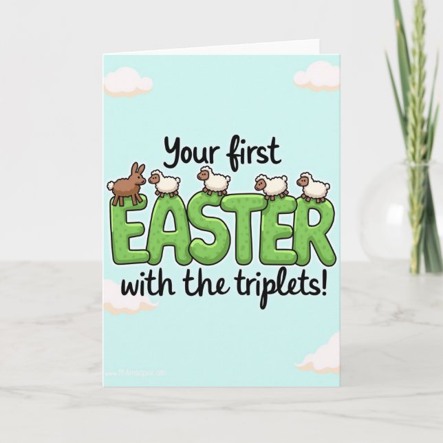 First Easter Triplets Greeting Card (Front)
