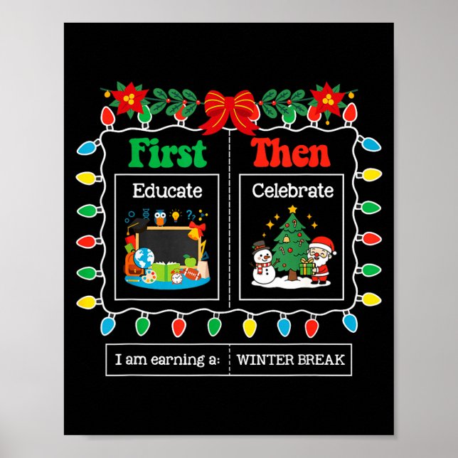 First Educate Then Celebrate Winter Break Christma Poster (Front)