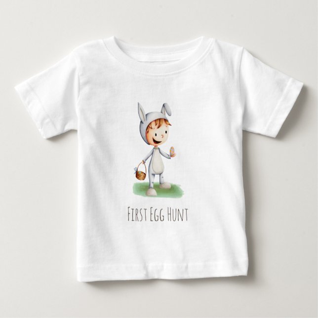 First Egg Hunt Baby in Bunny Costume Easter T-Shirt (Front)