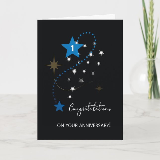First Employee Anniversary Congratulations Stars Card (Front)