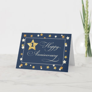 First Employee Anniversary Navy Gold Effect Stars Card