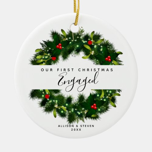 First Engagement Modern Couples Personalized Ceramic Ornament