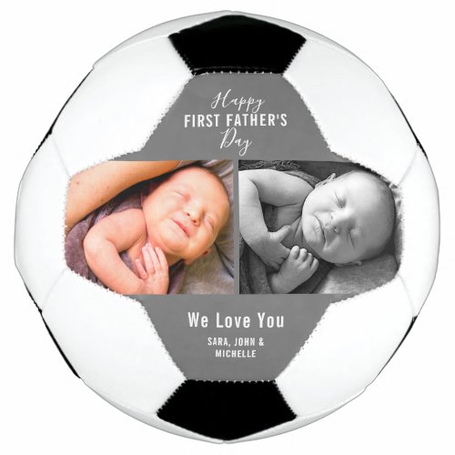 First Fathers Day 2 Photo Collage Baby Name Soccer Ball