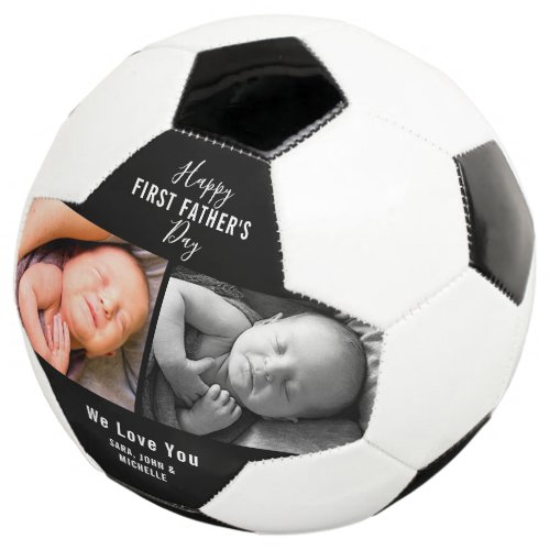 First Fathers Day Baby 2 Photo Collage Name Soccer Ball