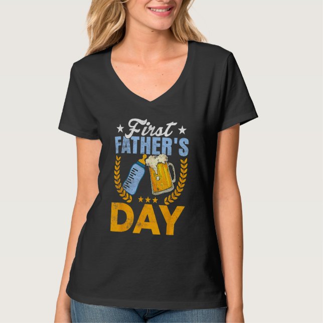 First Father s Day  Beer Baby Bottle Dad Daddy Men T-Shirt (Front)