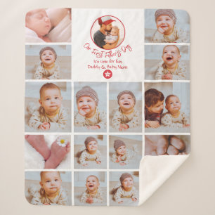 First Father’s Day Custom Photo Collage Gift Sherpa Blanket