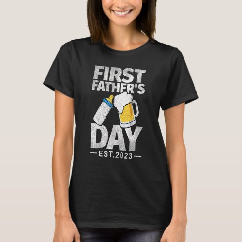 First Fathers Day 2023  Beer Baby Bottle Dad Dadd T_Shirt