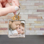First Fathers Day 2023  Custom Dad and Baby Photo Keychain<br><div class="desc">Create your own unique photo keychain for the new dad's first father's day. A perfect opportunity to add a photo of dad and baby, just baby or all the family, as a lovely keepsake and a timeless treasure to enjoy every day. The template is set up ready for you to...</div>
