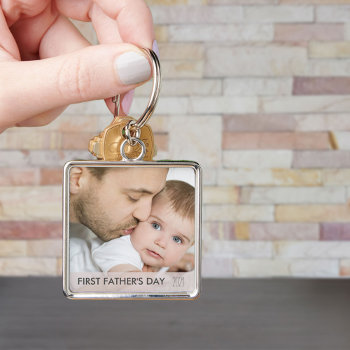 First Fathers Day 2023  Custom Dad And Baby Photo Keychain by darlingandmay at Zazzle