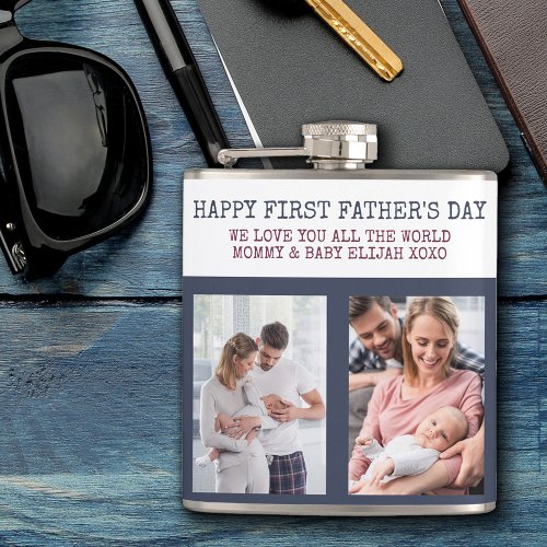 First Fathers Day 2 Photo Custom Hip Flask