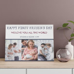 First Fathers Day 3 Photo Collage Faux Canvas Print<br><div class="desc">First Father's Day Photo Canvas which you can personalize with 3 of your favorite photos, your custom message, name(s) and the year. You can also edit Happy First Father's Day to a different occasion if you wish. The design has typewriter text and modern typography with a contemporary color palette of...</div>