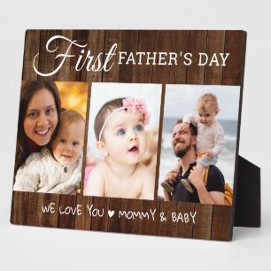 First Father's Day 3 Photo Collage Pallet Wood Plaque