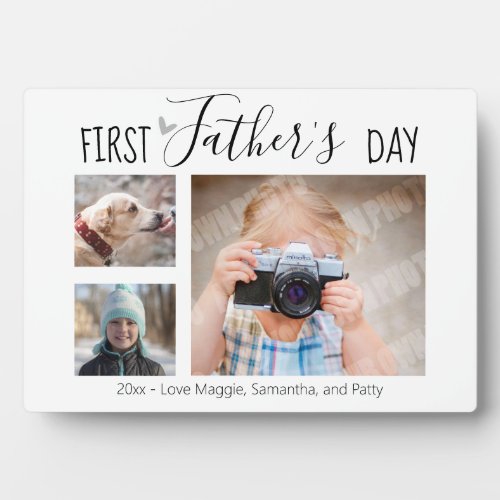 First Fathers Day 3 Photo Collage White Plaque