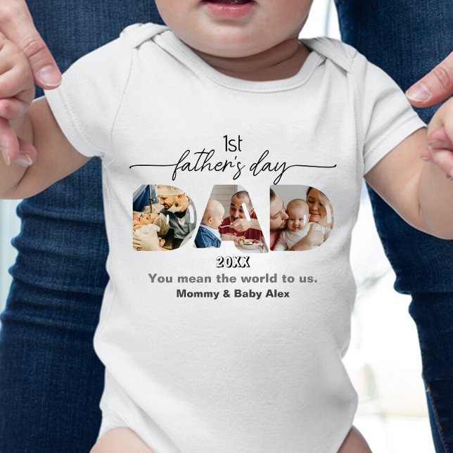 First Father's Day 3 Photos Collage  Baby Bodysuit (Creator Uploaded)