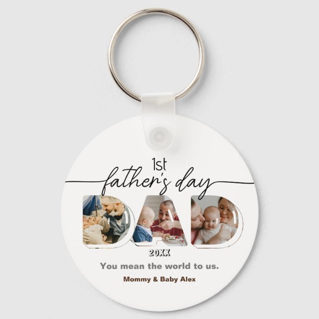First Father's Day 3 Photos Collage  Keychain (Front)