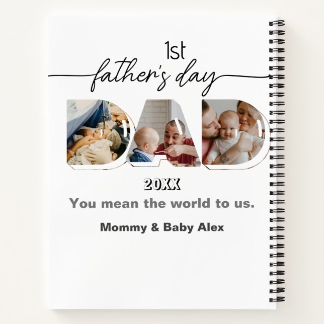 First Father's Day 3 Photos Collage  Notebook (Back)