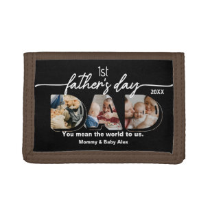 First Father's Day 3 Photos Collage  Trifold Wallet