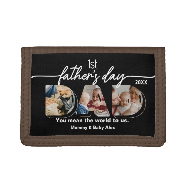 First Father's Day 3 Photos Collage  Trifold Wallet (Front)