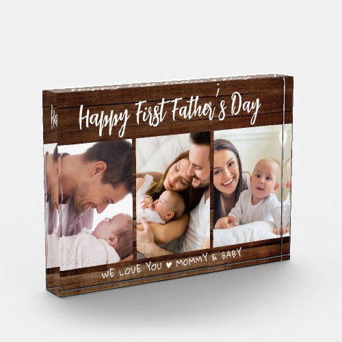 First Fathers Day 3 Picture Collage  Dark Wood   Photo Block