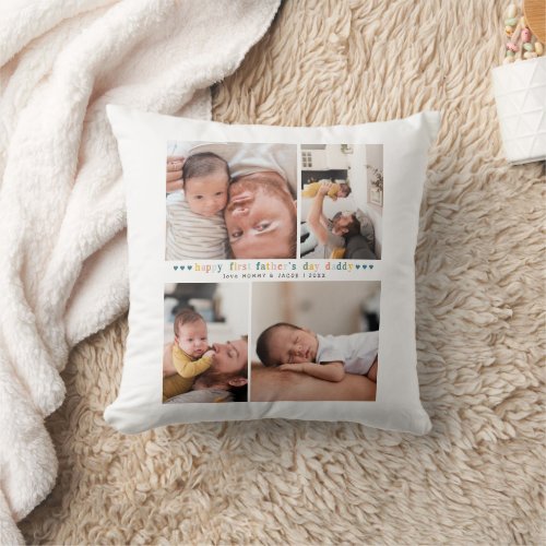 First Fathers Day  4 Photo Collage  Throw Pillow