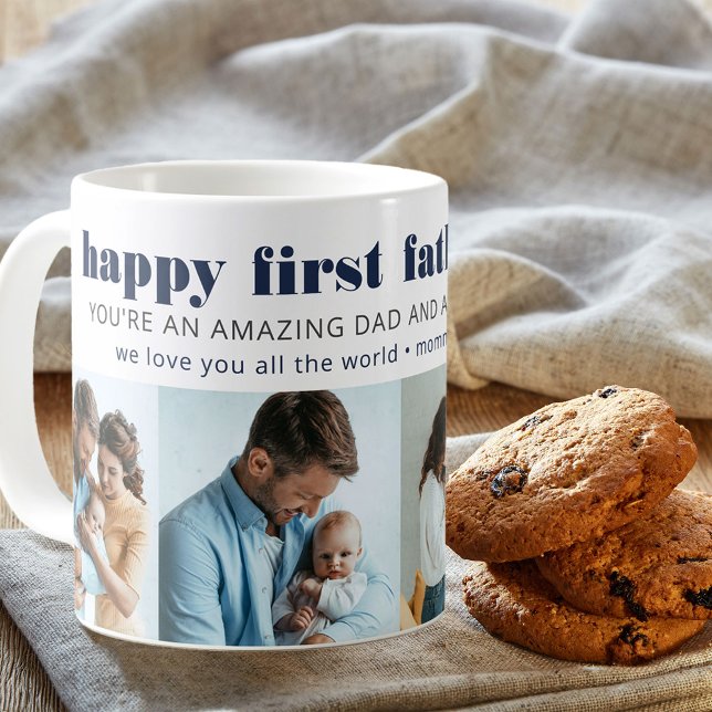 First Father's Day 4 Square Photos Personalized Coffee Mug (Creator Uploaded)