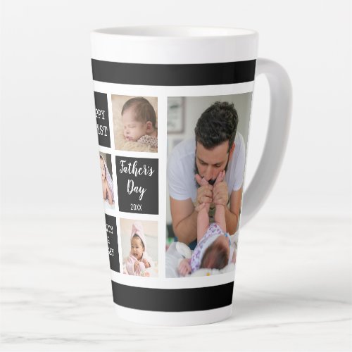 First Fathers Day 5 Photo Collage Black White Latte Mug