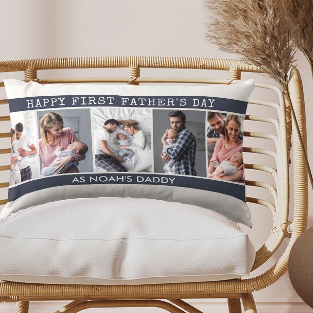 First Fathers Day - 5 Photo Collage Personalized Lumbar Pillow (Creator Uploaded)