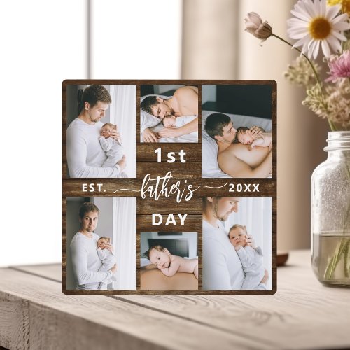 First Fathers Day 6 Wood Photo Collage Plaque