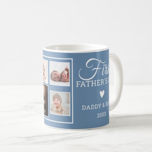 First Fathers Day 7 Photo Collage Blue Coffee Mug
