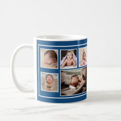 First Fathers Day 7 Photo Collage Blue Coffee Mug