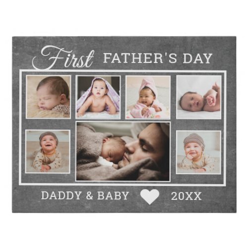 First Fathers Day 7 Photo Collage Chalkboard Faux Canvas Print