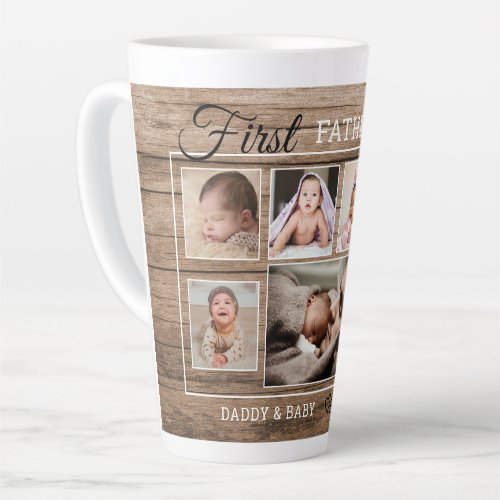First Fathers Day 7 Photo Collage Rustic Wood Latte Mug