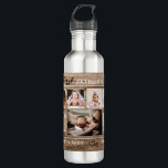 First Father's Day 7 Photo Collage Rustic Wood Stainless Steel Water Bottle<br><div class="desc">A simple and memorable first  father's day gift for the new dad personalized with 7 of his favorite baby and daddy photos.</div>