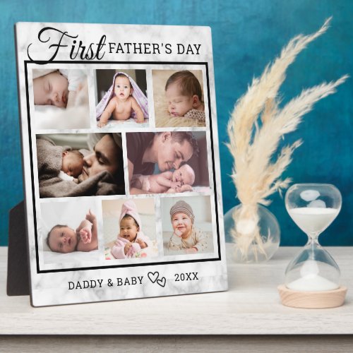 First Fathers Day 8 Photo Collage Elegant Marble Plaque