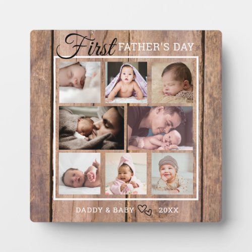 First Fathers Day 8 Photo Collage Rustic Barnwood Plaque