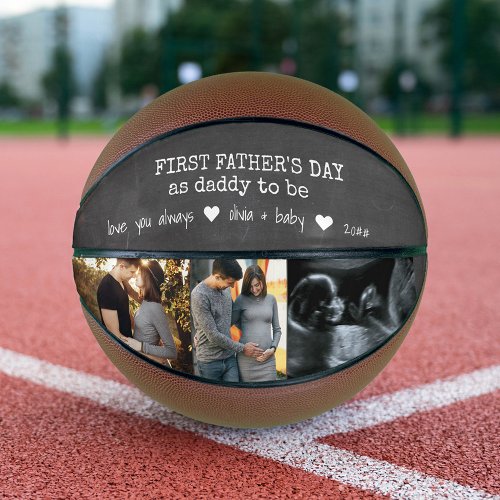 First Fathers Day as Dad to Be Chalkboard 3 Photo Basketball