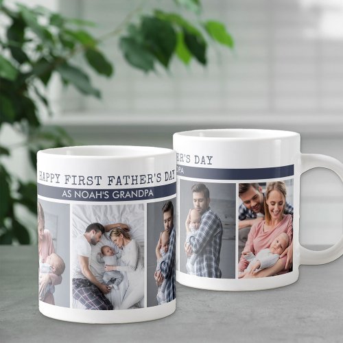 First Fathers Day as Grandpa _ 5 Photo Collage Giant Coffee Mug