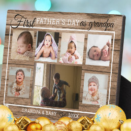 First Father&#39;s Day As Grandpa 7 Photo Collage Wood Plaque