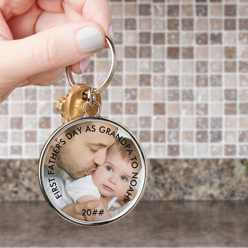 First Fathers Day as Grandpa Custom Year and Photo Keychain