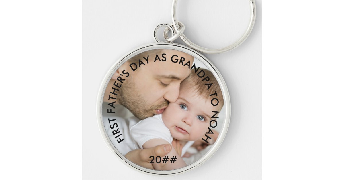 Download First Fathers Day As Grandpa Custom Year And Photo Keychain Zazzle Com