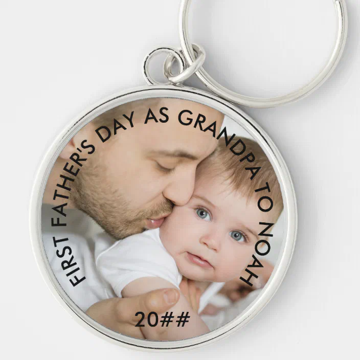 Download First Fathers Day As Grandpa Custom Year And Photo Keychain Zazzle Com