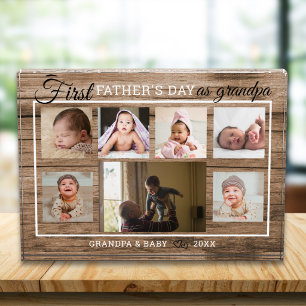 First Father's Day As Grandpa Wood  7 Collage Photo Block