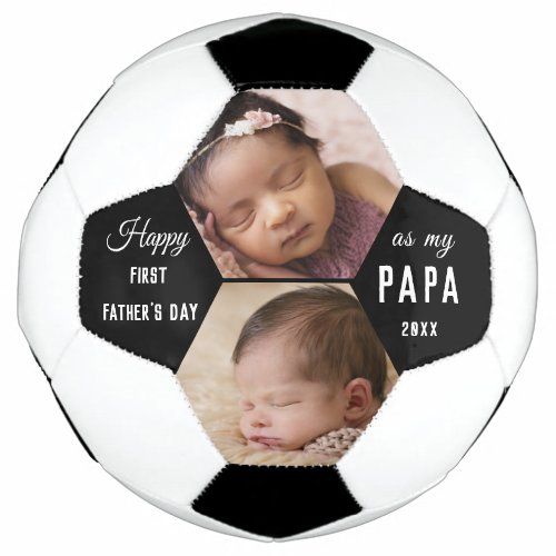 First Fathers Day As Papa 2 Photo Collage Grandpa Soccer Ball
