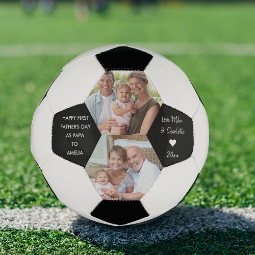 First Fathers Day as Papa 2 Photo Personalized Soccer Ball