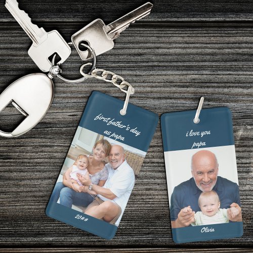 First Fathers Day as Papa Blue 2 Photo Keychain