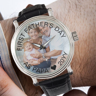 First Fathers Day as Papa Personalized Photo Watch
