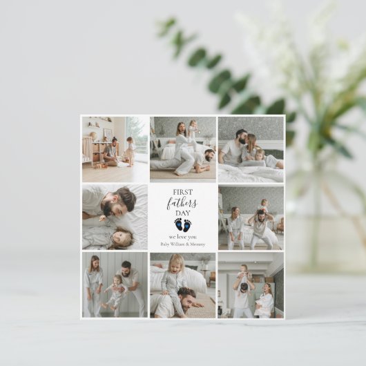 First Father's Day – Baby Footprints & Blue Hearts (Standing Front)